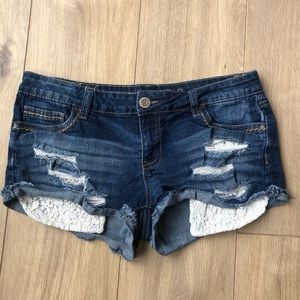Vanilla Star Distressed Lace Pocket Jean Shorts